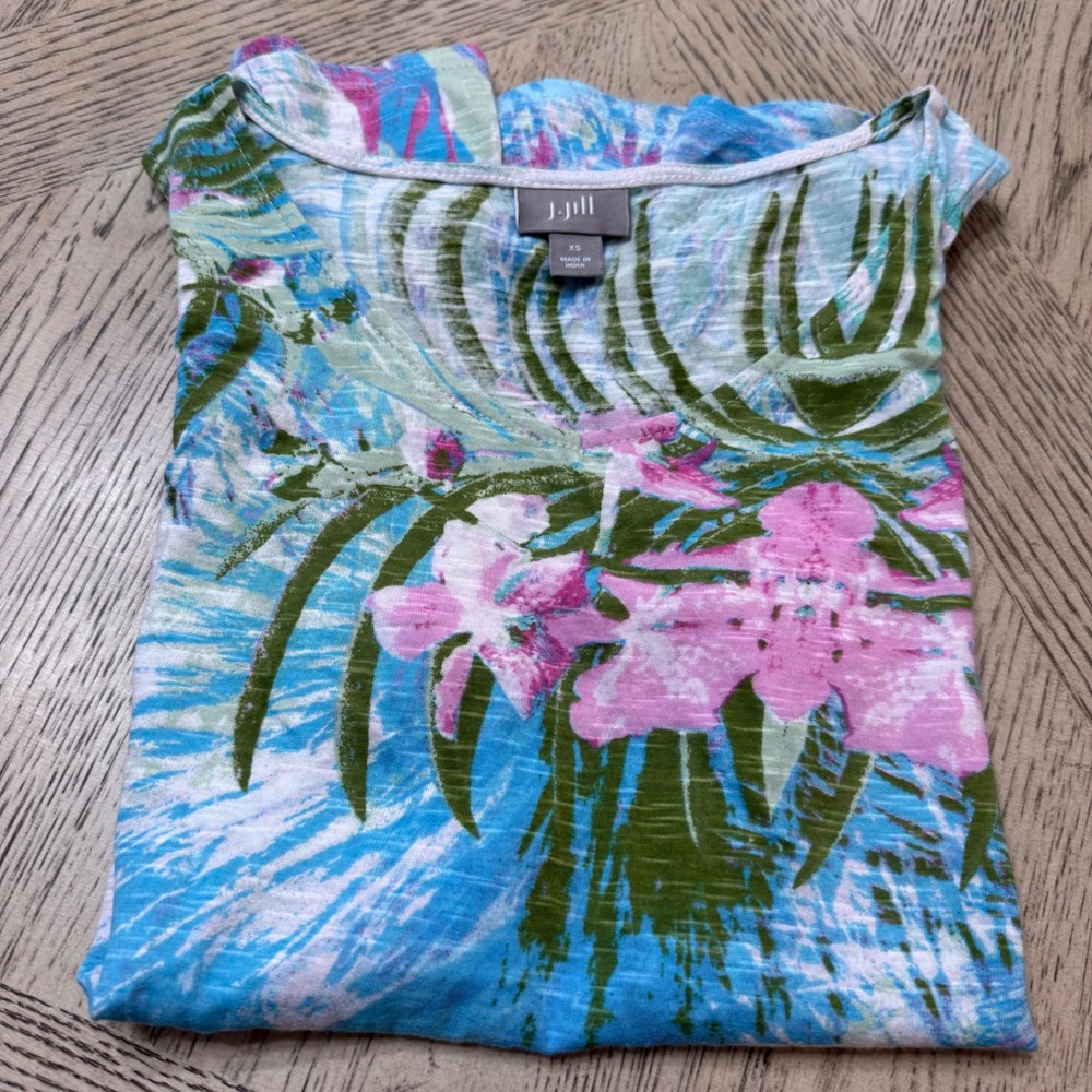 J. Jill XS Floral Tropical Blue‎ Pink Sleeveless Tank Top Casual Summer